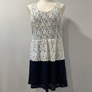 Rue 21 Womens Mini Dress Cream Blue Floral Lace Sleeveless Pleated Y2K Lined XL?